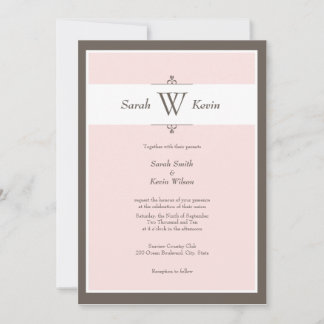 Pink and Taupe Monogram Wedding Invitations