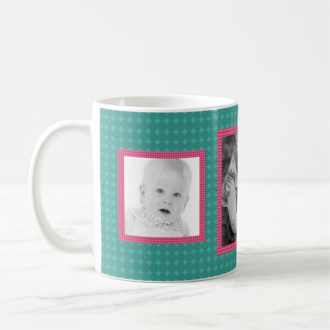 Pink and Teal 3 Custom IG Photos Coffee Mug (Left)