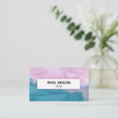 Pink and teal abstract watercolor business card (Standing Front)
