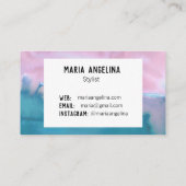 Pink and teal abstract watercolor business card (Back)