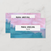 Pink and teal abstract watercolor business card (Front/Back)