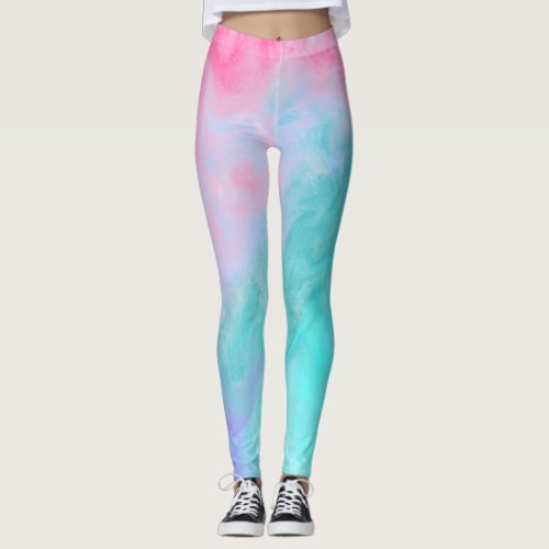 Pink and Teal Abstract Watercolor Leggings