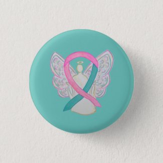 Pink and Teal Awareness Ribbon Angel Button Pins