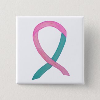Pink and Teal Awareness Ribbon Custom Button Pins