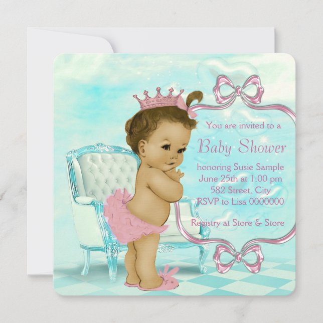 Pink and Teal Blue African American Baby Shower Invitation (Front)