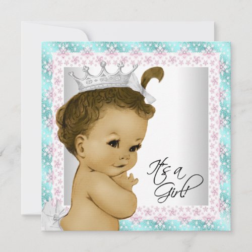 Pink and Teal Blue Baby Girl Shower Invitation