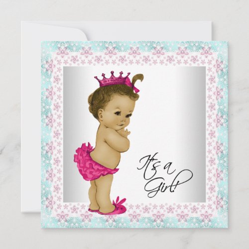 Pink and Teal Blue Baby Girl Shower Invitation