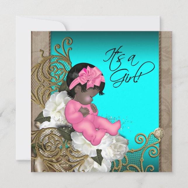 Pink and Teal Blue Baby Girl Shower Invitation (Front)