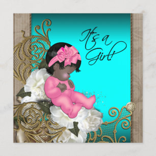Pink and Teal Blue Baby Girl Shower Invitation