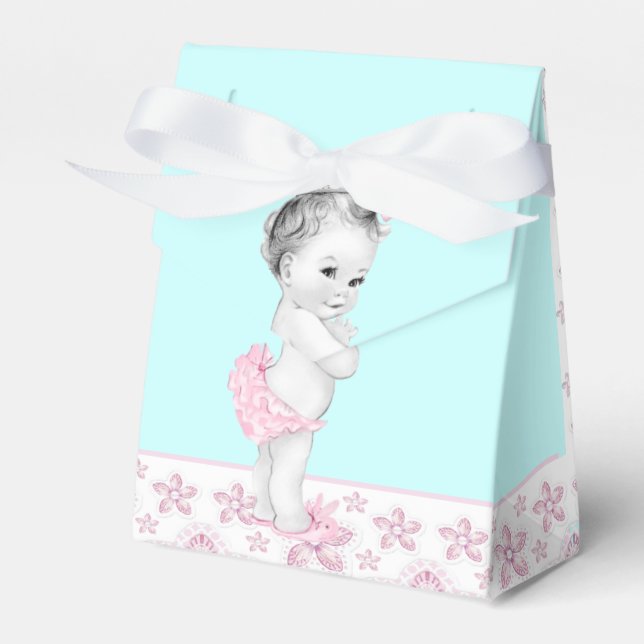 Pink and Teal Blue Baby Shower Favor Boxes (Front Side)