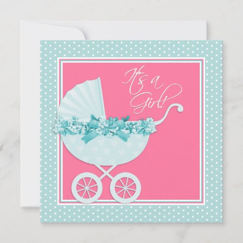 Pink and Teal Blue Baby Shower Invitations