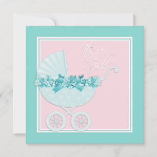Pink and Teal Blue Baby Shower Invitations
