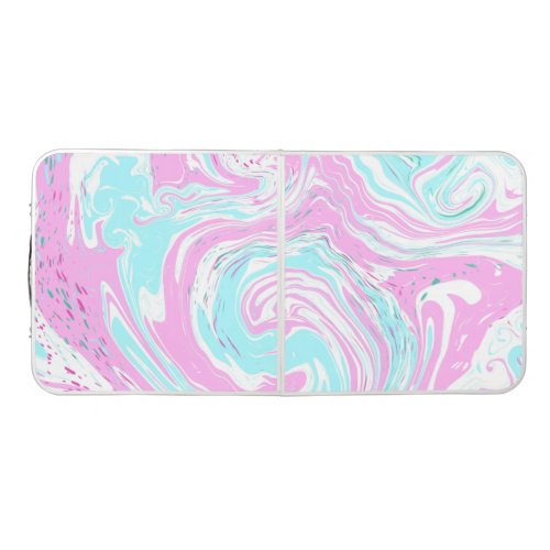 Pink and Teal Blue Cotton Candy Colors Marble   Beer Pong Table