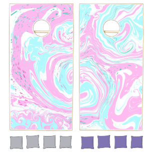Pink and Teal Blue Cotton Candy Colors Marble Cornhole Set