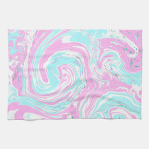Pink and Teal Blue Cotton Candy Colors Marble Kitchen Towel