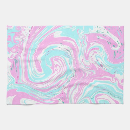 Pink and Teal Blue Cotton Candy Colors Marble  Kitchen Towel