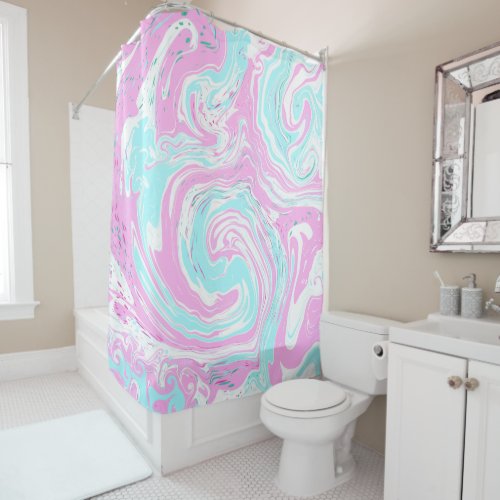 Pink and Teal Blue Cotton Candy Colors Marble  Shower Curtain