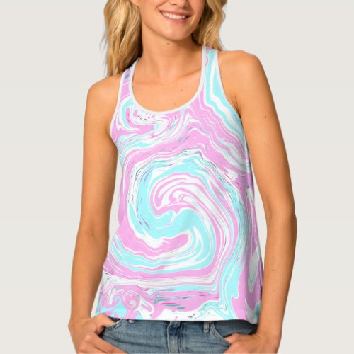 Pink and Teal Blue Cotton Candy Colors Marble   Tank Top