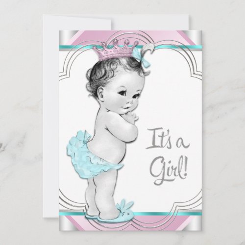 Pink and Teal Blue Princess Baby Shower Custom Invites