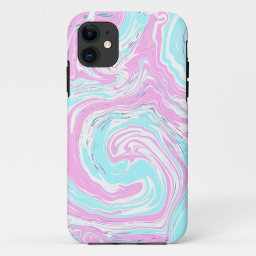 Pink and Teal Blue Swirls Fluid Art Marble Like  iPhone 11 Case