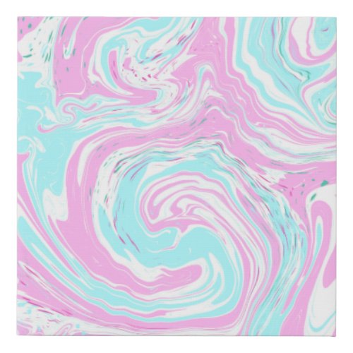 Pink and Teal Blue Swirls Fluid Art Marble Like   Faux Canvas Print