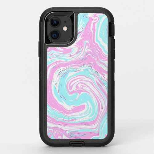 Pink and Teal Blue Swirls Fluid Art Marble Like   OtterBox Defender iPhone 11 Case