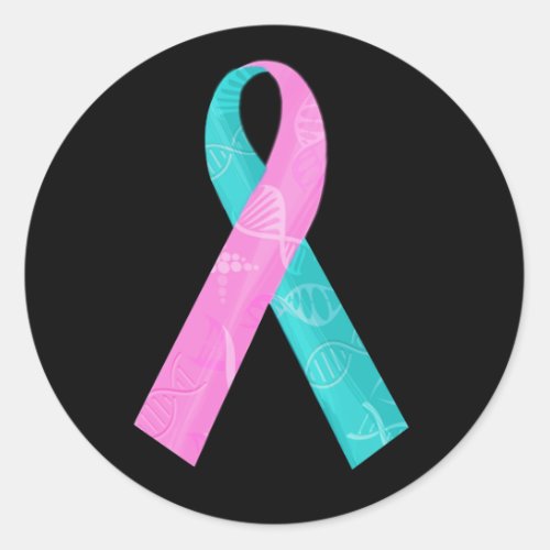 Pink and Teal BRCA DNA Ribbon Classic Round Sticker