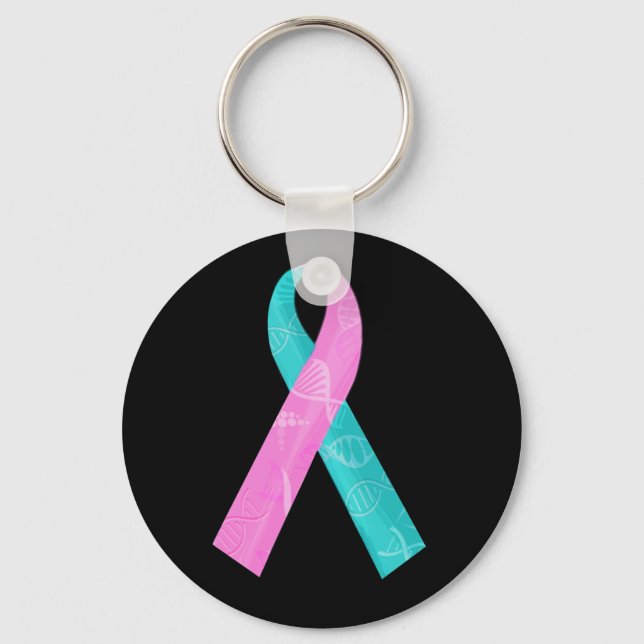 Pink and Teal BRCA DNA Ribbon Keychain (Front)