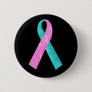 Pink and Teal BRCA DNA Ribbon Pinback Button
