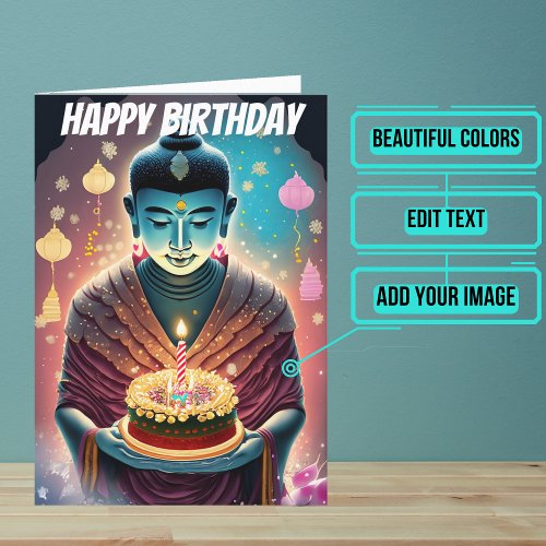 Pink and Teal Buddha Birthday Card