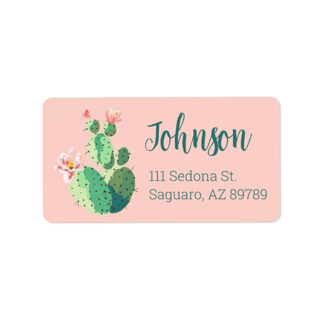 Pink and Teal Cactus Southwestern Address Label (Front)