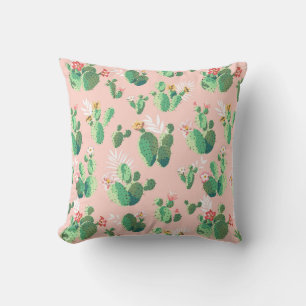 Pink and Teal Cactus Southwestern Throw Pillow