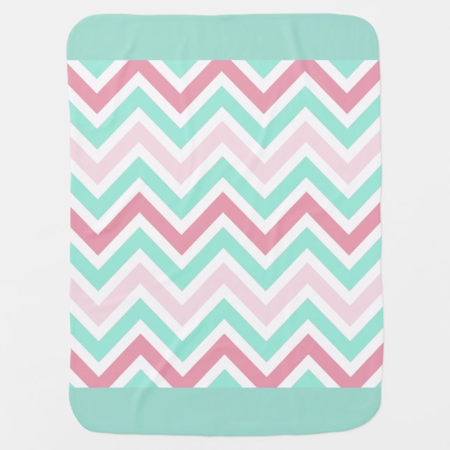 Pink and Teal Chevron Baby Blanket (Front)