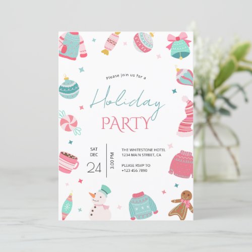 Pink and Teal  Christmas Invitation