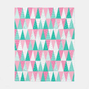 Pink and Teal Christmas Trees Fleece Blanket