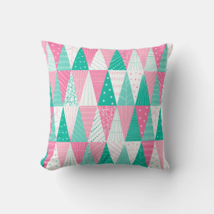 Pink and Teal Christmas Trees Throw Pillow