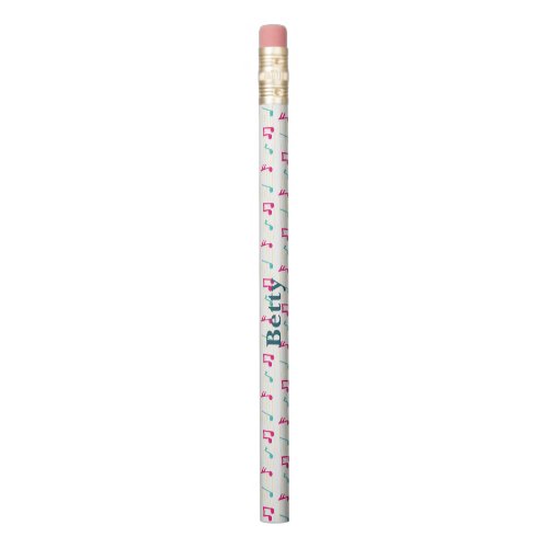 Pink and Teal Colorful Musical Notes Personalized Pencil