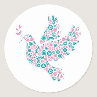 Pink and Teal DOVE Classic Round Sticker