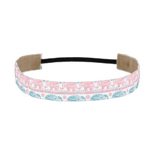 Pink And Teal Ethnic Elephant Pattern Athletic Headband