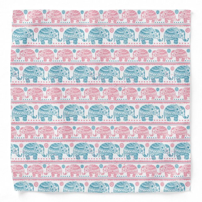 Pink And Teal Ethnic Elephant Pattern Bandana (Front)
