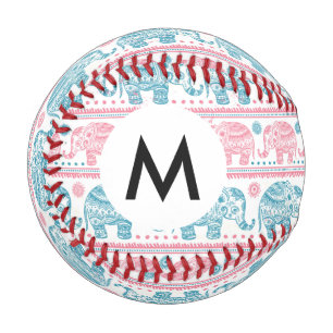 Pink And Teal Ethnic Elephant Pattern Baseball