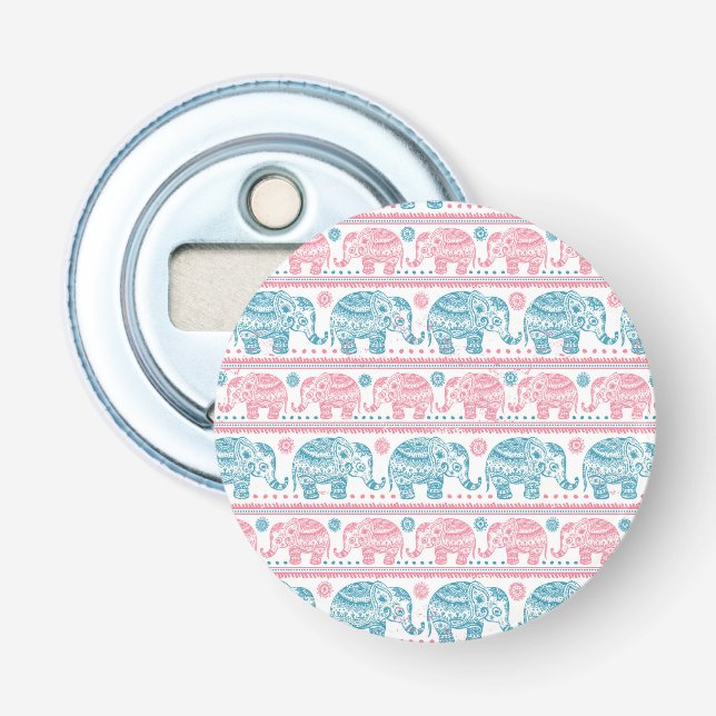 Pink And Teal Ethnic Elephant Pattern Bottle Opener (Front)