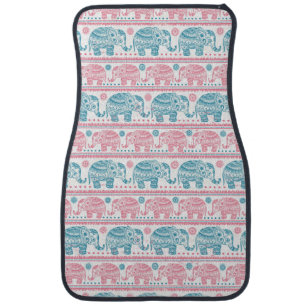 Pink And Teal Ethnic Elephant Pattern Car Floor Mat