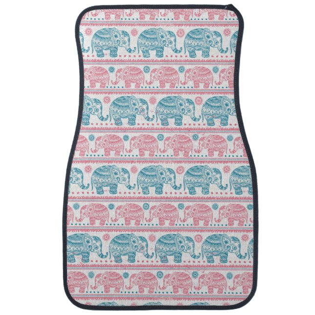 Pink And Teal Ethnic Elephant Pattern Car Floor Mat (Front)