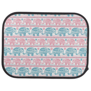 Pink And Teal Ethnic Elephant Pattern Car Mat