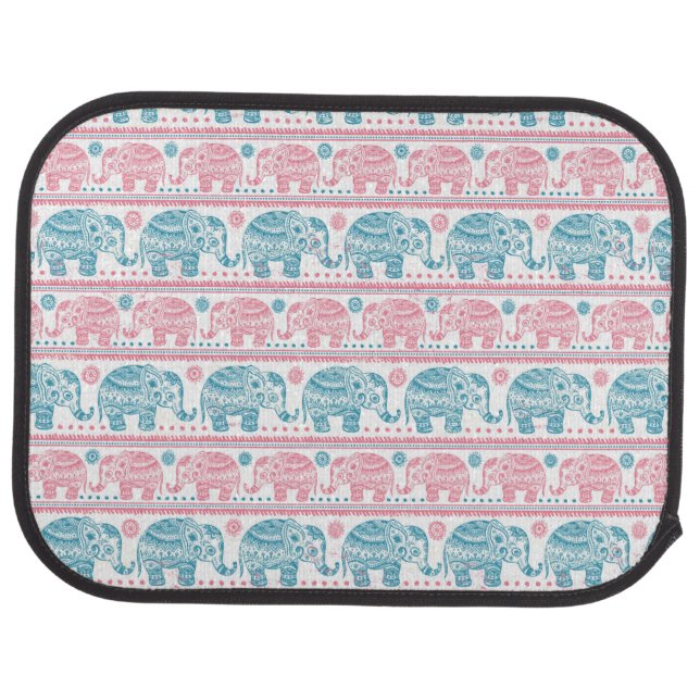 Pink And Teal Ethnic Elephant Pattern Car Mat (Rear)
