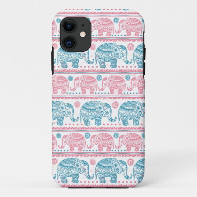 Pink And Teal Ethnic Elephant Pattern Case-Mate iPhone Case (Back)