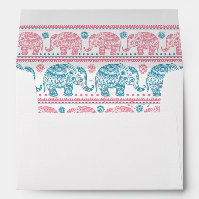 Pink And Teal Ethnic Elephant Pattern Envelope (Back (Bottom))
