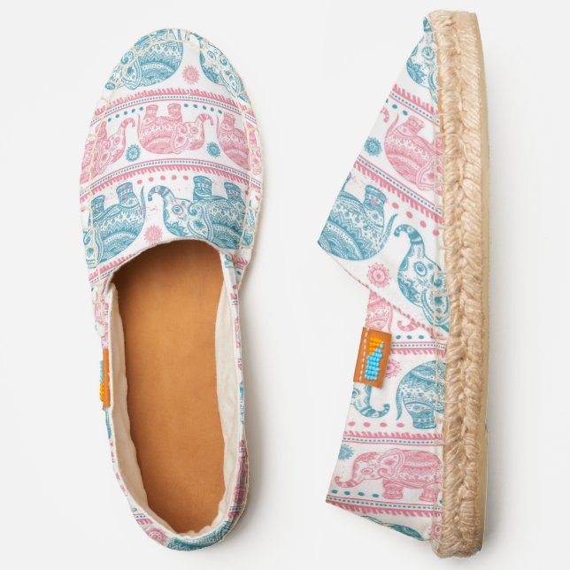 Pink And Teal Ethnic Elephant Pattern Espadrilles (Side)