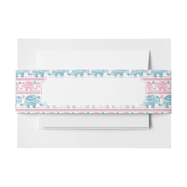 Pink And Teal Ethnic Elephant Pattern Invitation Belly Band (Front Example)